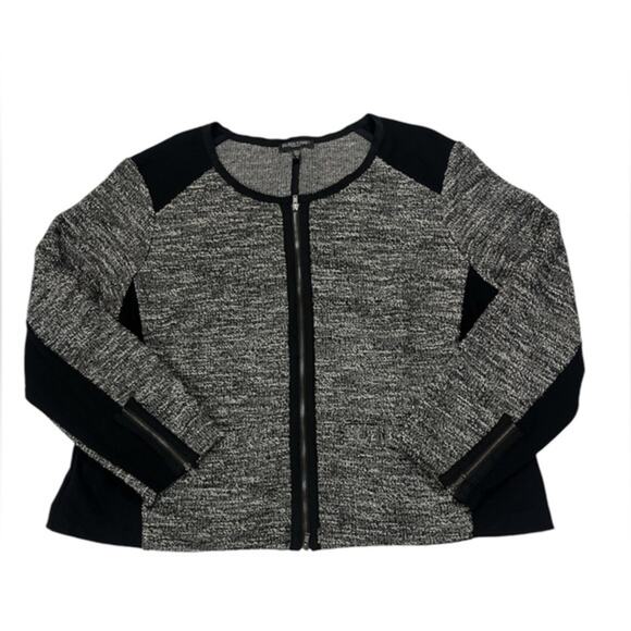 Eileen Fisher Black Tweed Knit Sweater Zip Up Jacket Ponte Plus Size 1x Office - Picture 1 of 12